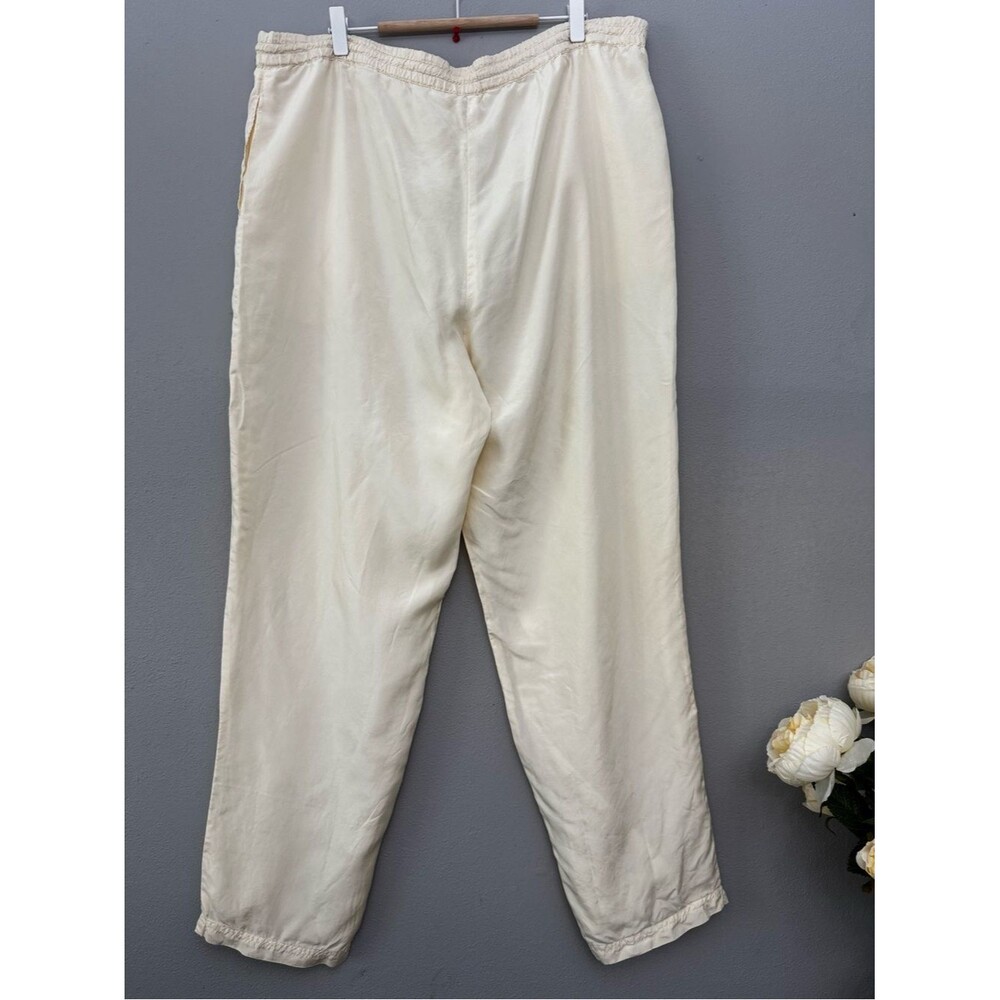 Vintage 100% Silk Wide Leg Pants Cream Ivory High Waist Slouchy Trouser XL - Picture 3 of 10